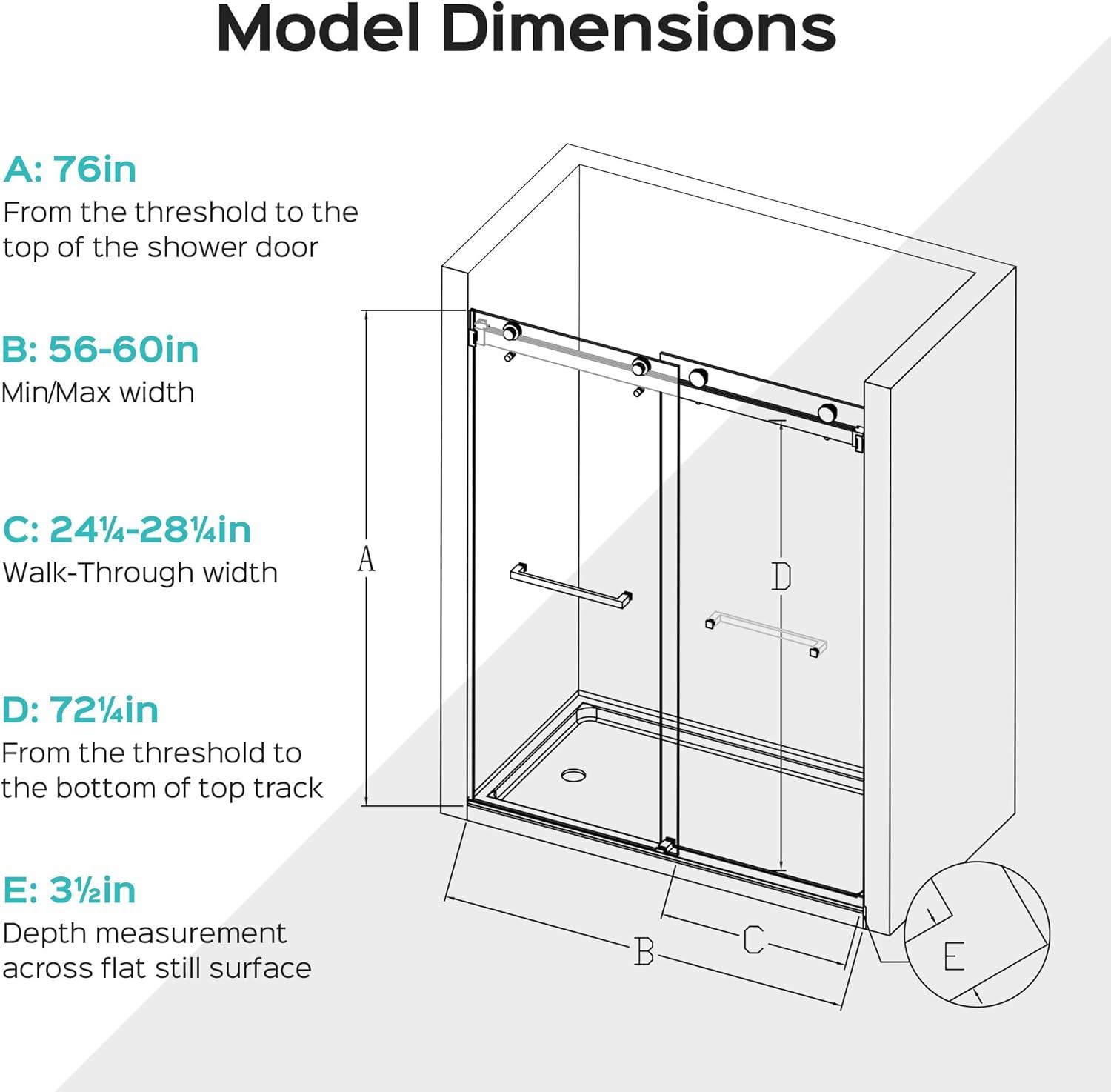 LILI 56-60"W x 76"H Dual Sliding Shower Door, Modern Style AADSH5676LL