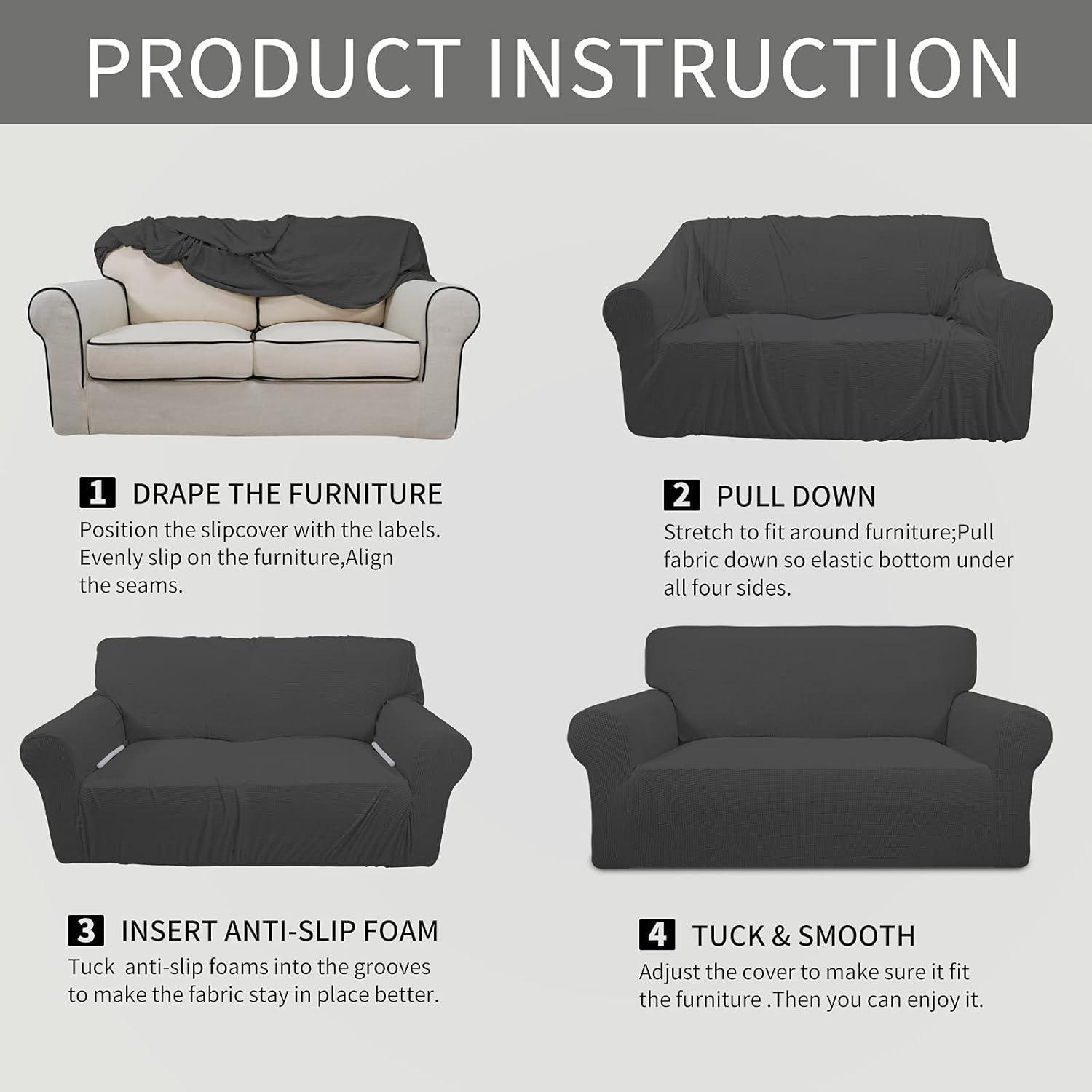 Easy-Going Jacquard Stretch Sofa Slipcover Non Slip Couch Cover, Sofa Size, Dark Gray