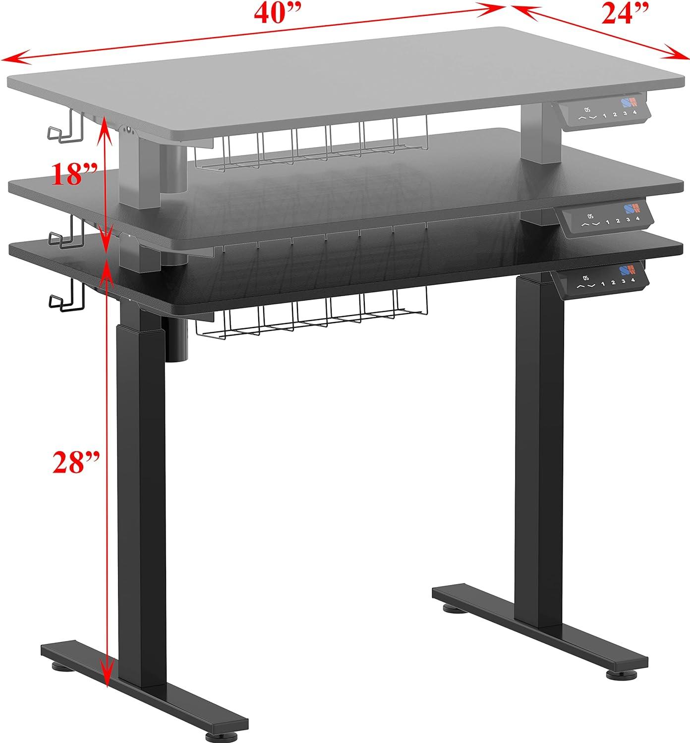 Simple Houseware 40-Inch Electric Height Adjustable Sit Stand Desk with Hanging Hooks and Cable Management, Black