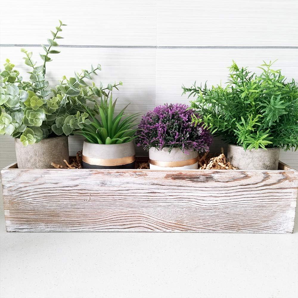 Whitewashed Rustic Pine Wood Planter Box with Plastic Liner