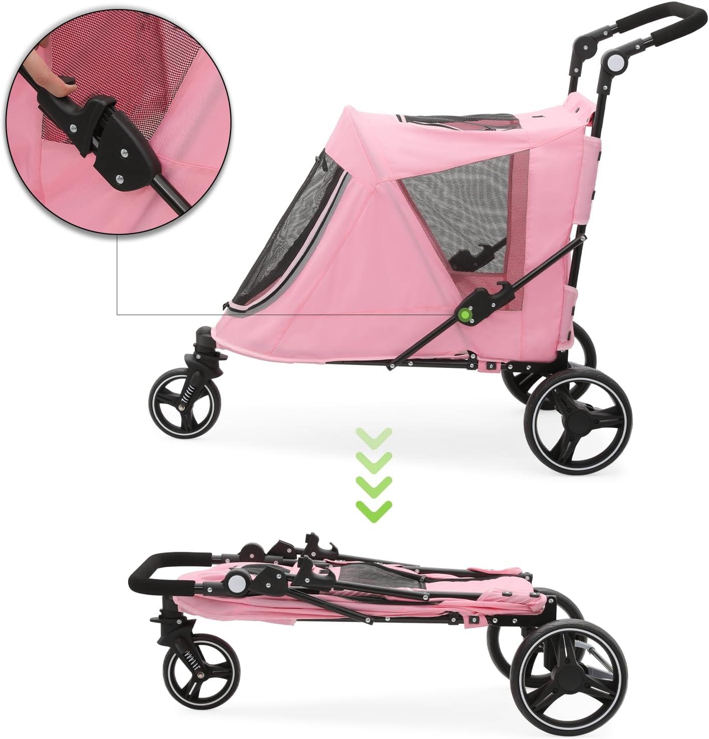 Magshion 3 Wheel Dog Stroller, Pet Stroller for Small Medium Dogs & Cats (Pink)