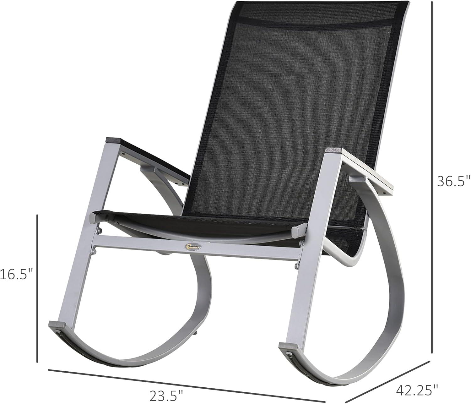Outsunny Outdoor Modern Front Porch Patio Rocking Sling Chair - Black / Silver
