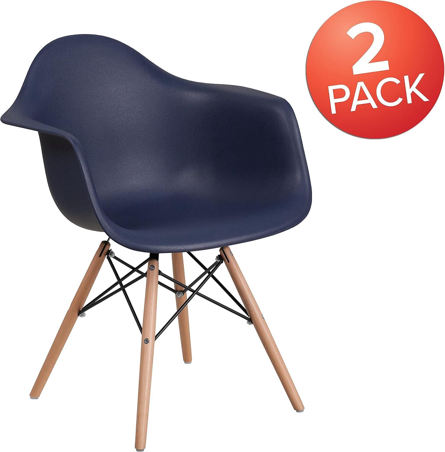 2 Pack Alonza Series Navy Plastic Chair with Wooden Legs