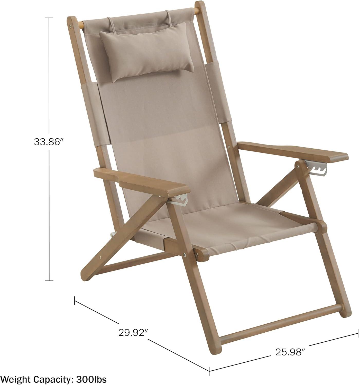 Taupe Eucalyptus Wood Folding Beach Chairs with Arms, Set of 2