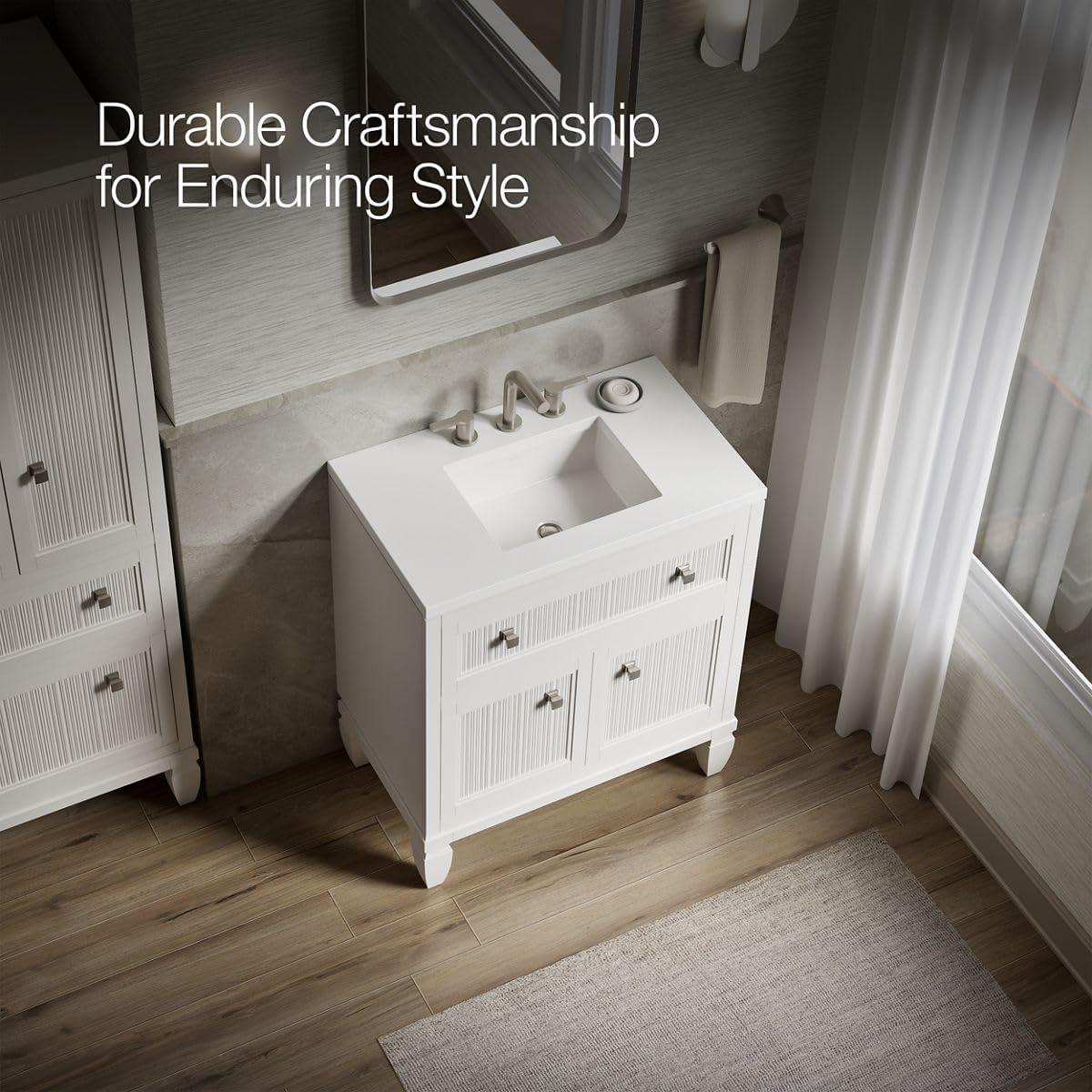 Hearthaven 30'' Free Standing Single Bathroom Vanity Cabinet with Sink and Quartz Top