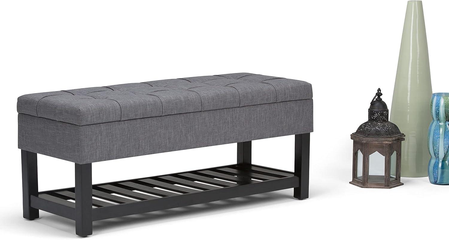 Simpli Home Saxon 44" Transitional Rectangle Ottoman Bench in Gray Linen Look Fabric