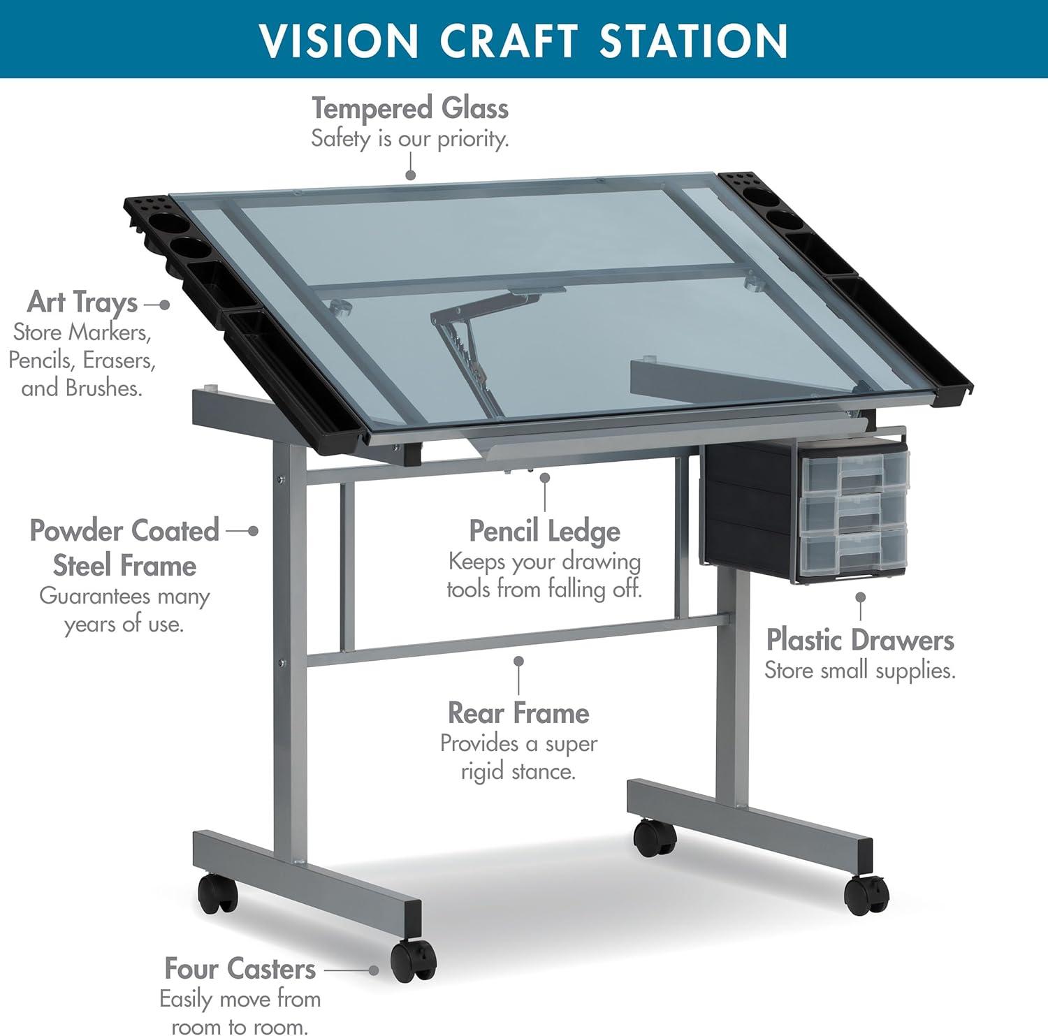 Inbox Zero Craddock Adjustable Glass Top Metal Base Drafting Table