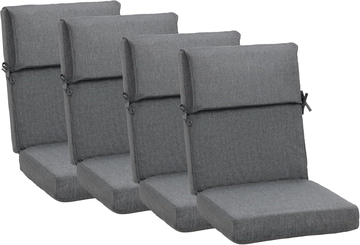 20.5 in. x 20.5 in. Outdoor High Back Chair Cushion with Adjustable Buckles and Ties in Charcoal Black (4-Pack)