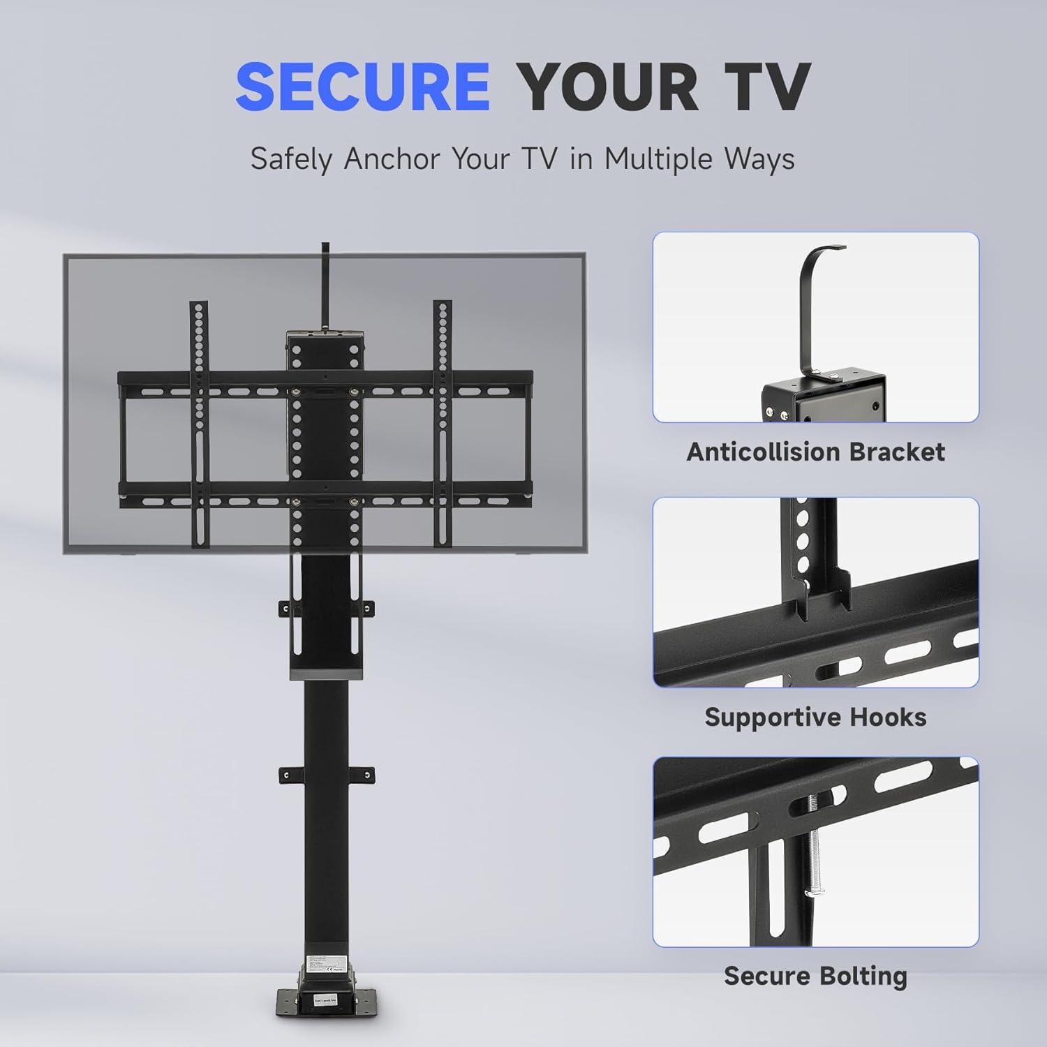 Black Motorized TV Lift for 32" to 70" TVs with Remote Control