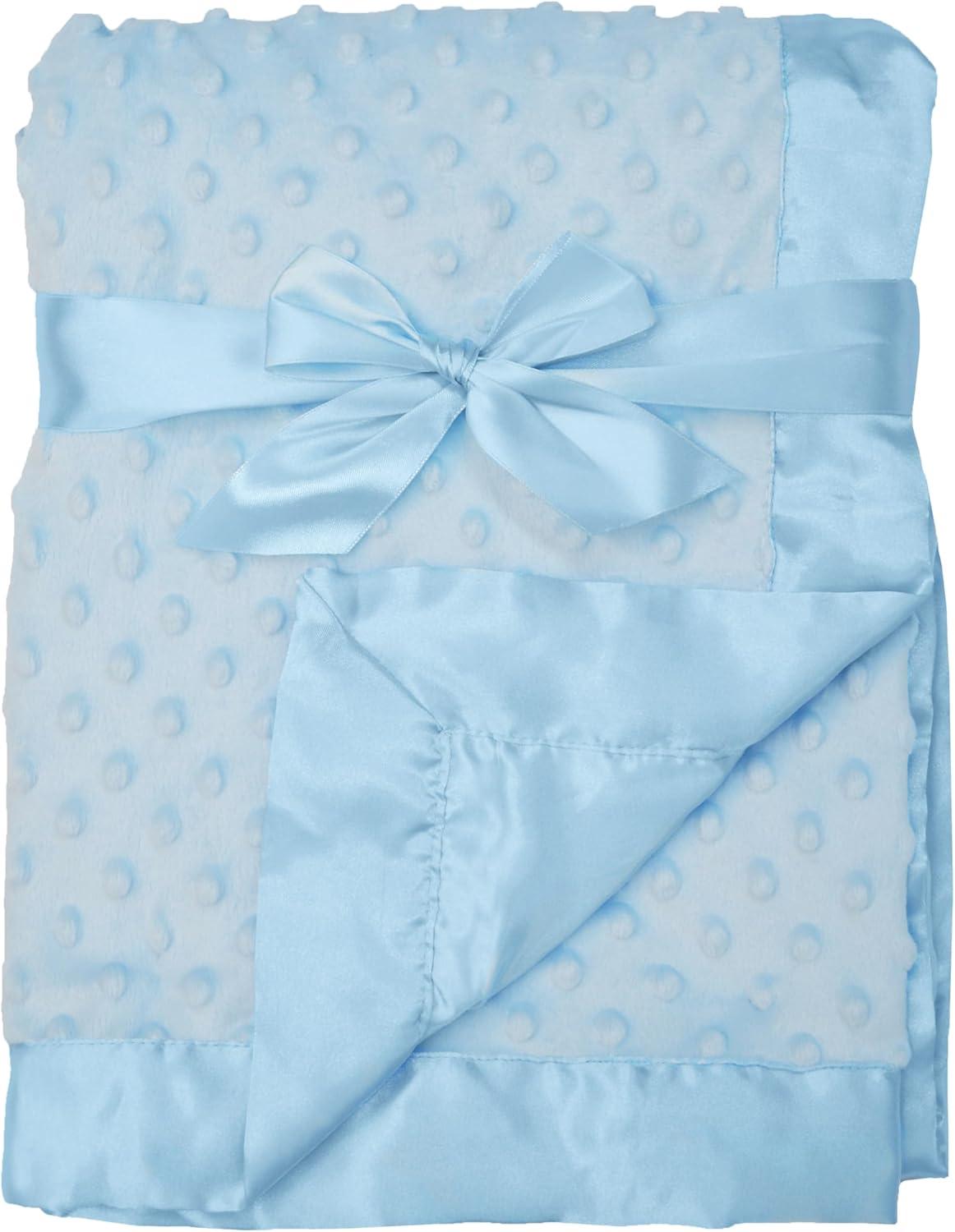 Blue Chenille Minky Dot Baby Blanket with Satin Backing, 30" x 40"