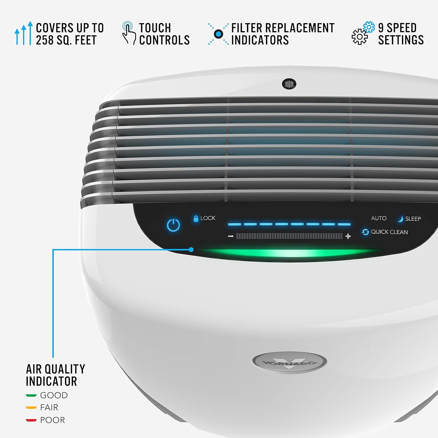 Vornado PCO575DC Energy Smart Air Purifier White: True HEPA, Germicidal UV, 8 Settings, 100-300 sq. ft. Coverage