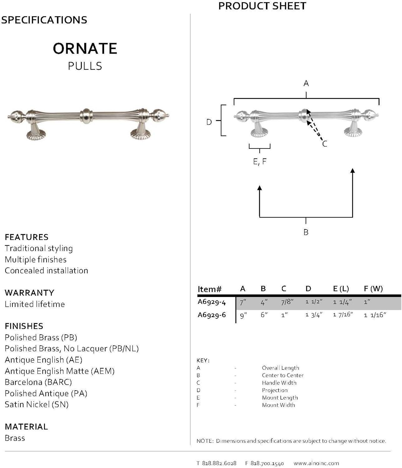 Alno Inc Ornate 6" Center to Center Bar Pull