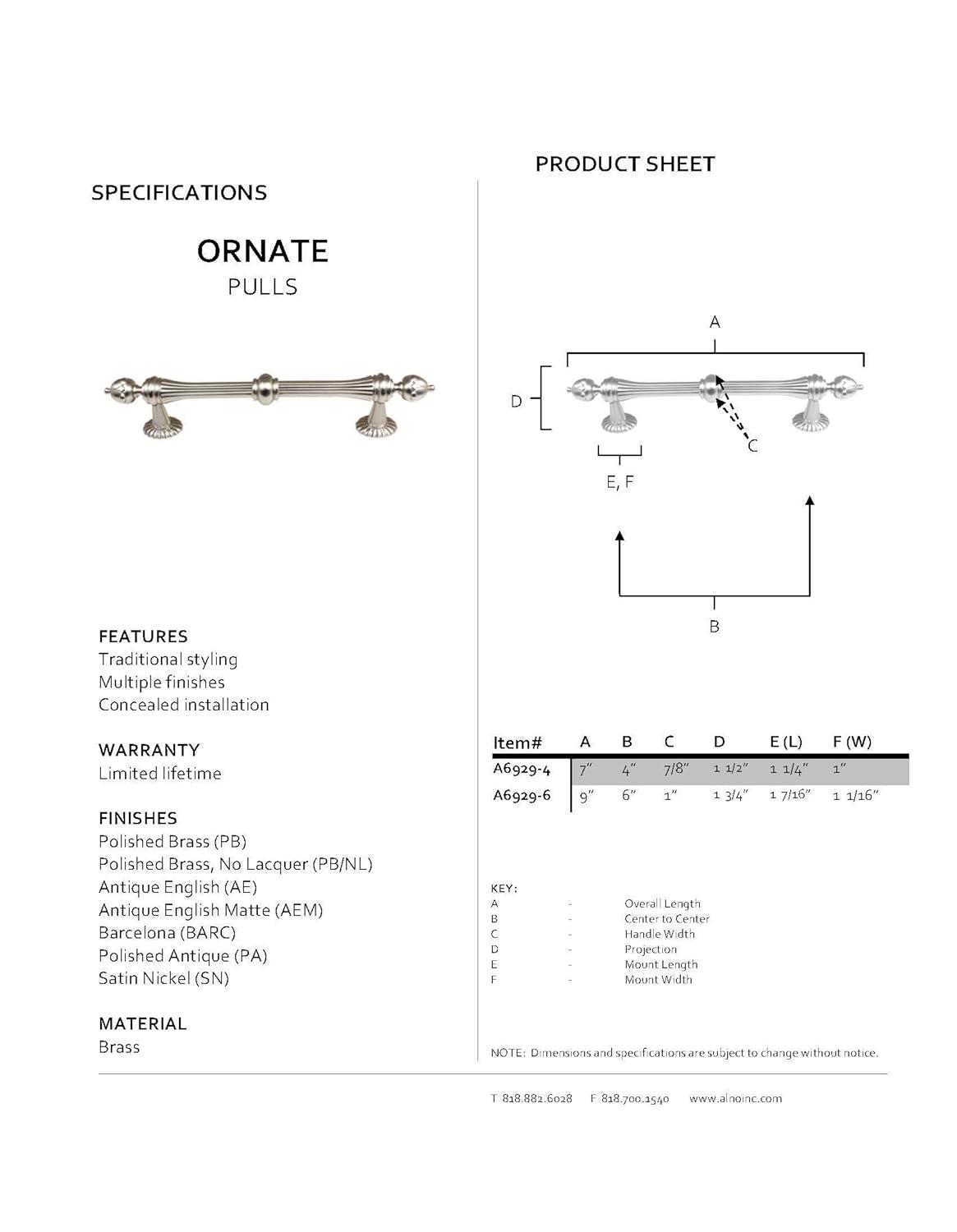 Alno Inc Ornate 6" Center to Center Bar Pull