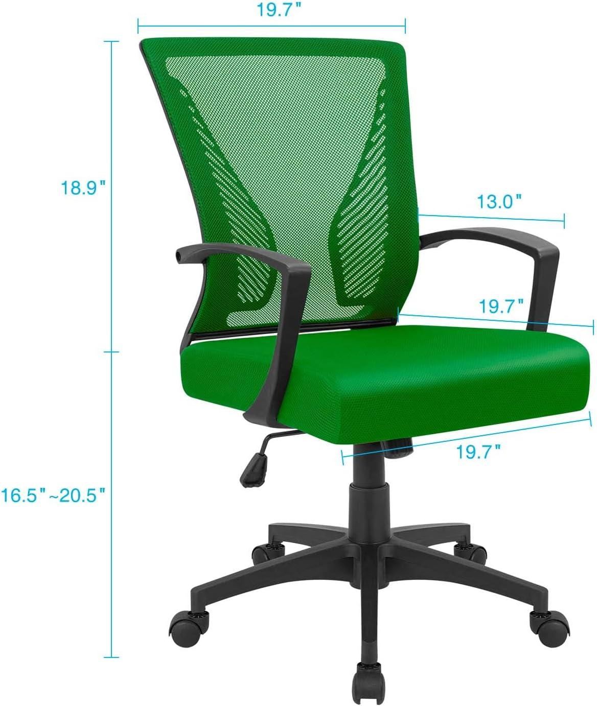 Furmax Office Mid Back Swivel Lumbar Support Desk, Computer Ergonomic Mesh Chair with Armrest, Green