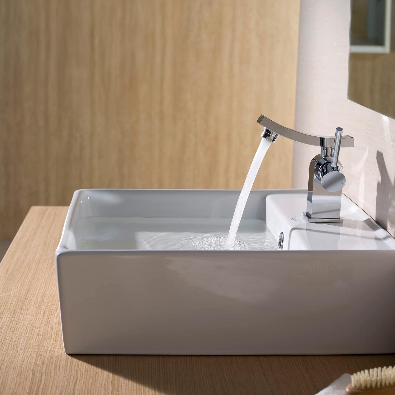 Sleek Square Ceramic Vessel Bathroom Sink with Overflow, 18.5"