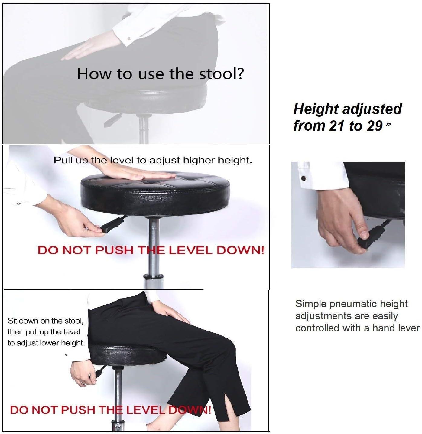Kaleurrier Rolling Stool Salon Chair with Smooth-Rolling Wheels 360-degree Swivel Seat Heavy Duty Hydraulic Height Adjustable High Barber Cutting Stools (Black, with Backrest)