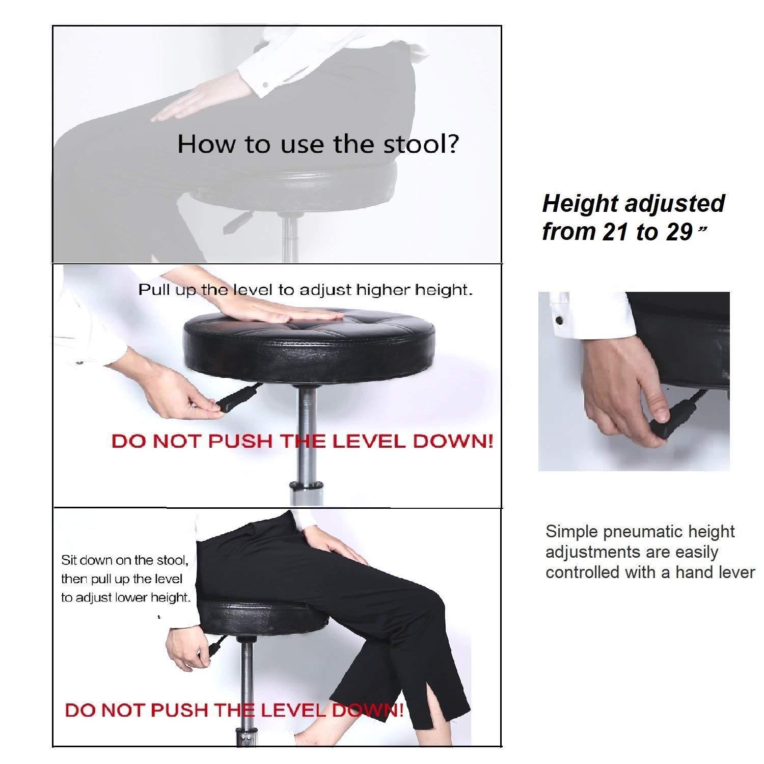 Kaleurrier Rolling Stool Salon Chair with Smooth-Rolling Wheels 360-degree Swivel Seat Heavy Duty Hydraulic Height Adjustable High Barber Cutting Stools (Black, with Backrest)