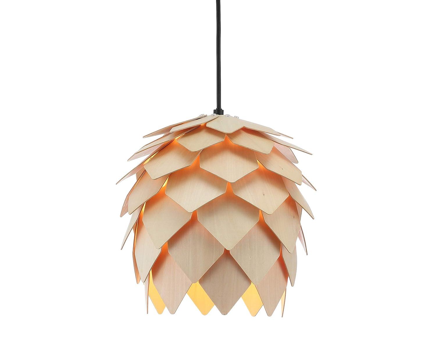 HOZO JYL6125A Simon 11.75" Pinecone Wood LED Pendant Contemporary Dimmable Adjustable Dining Room Living Room Kitchen Foyer Bedroom Hallway, Natural