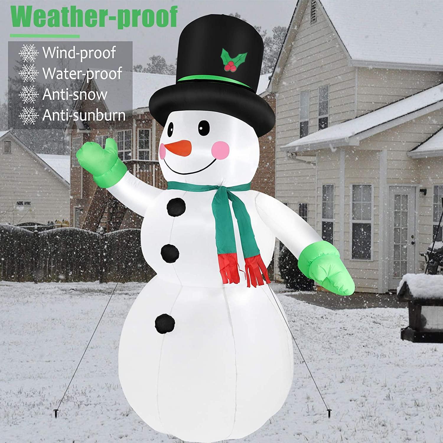 7-Foot Bright White LED Inflatable Snowman with Black Hat