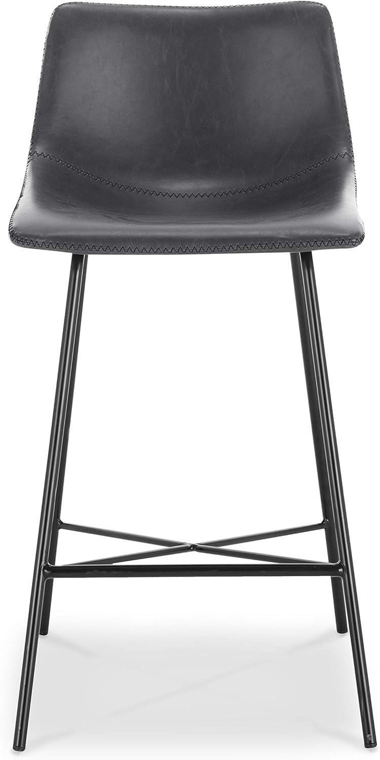 Gray Leather Saddle Style Counter Stools with Steel Base, Set of 3