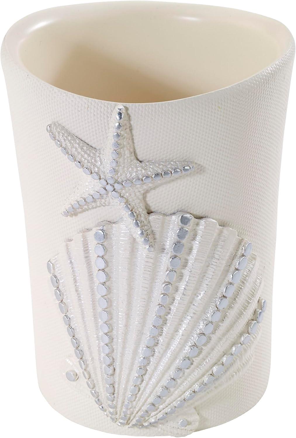 Ivory Resin Coastal Seashell Tumbler with Silver Accents