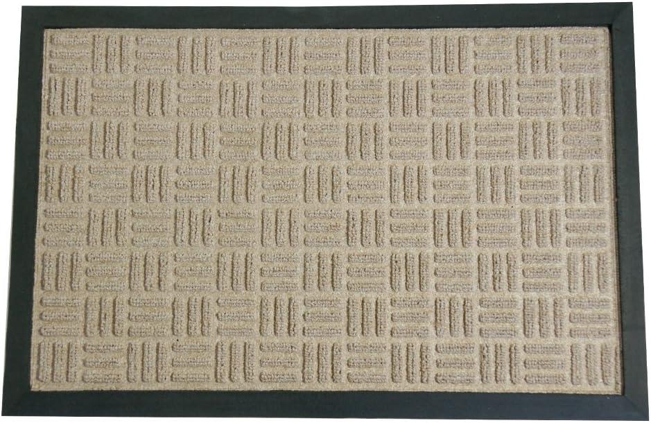 Rubber-Cal "Wellington" Rubber Backed Carpet Doormat - 16 x 24 inches - Tan Polypropylene Mat