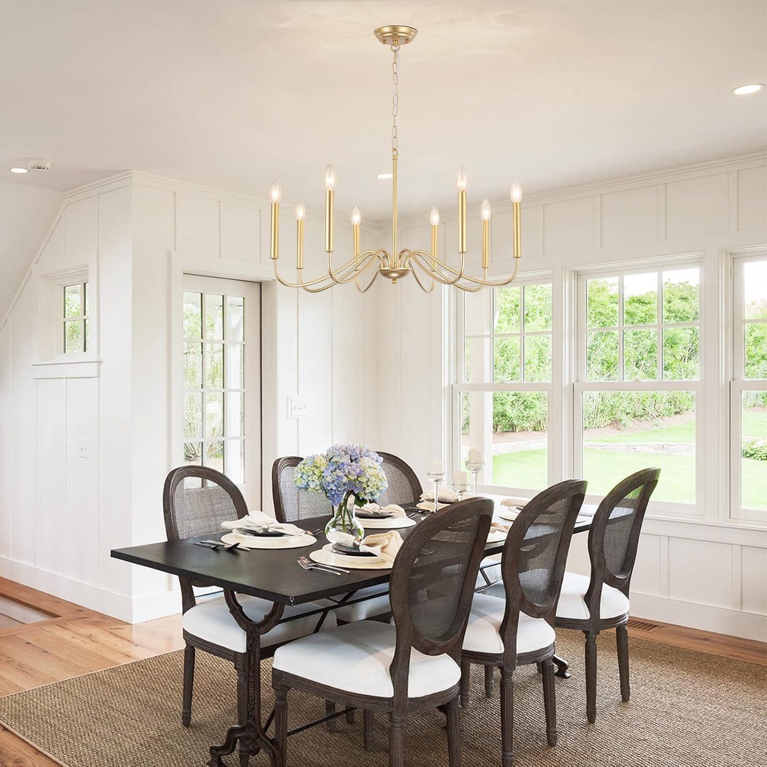 Generies Antique Gold Farmhouse Chandelier, 8 Light Rustic Lighting Fixture Modern Industrial Candle Ceiling Light for Dining Room, Bedroom, Foyer, Living Room, Kitchen Island, Entryway