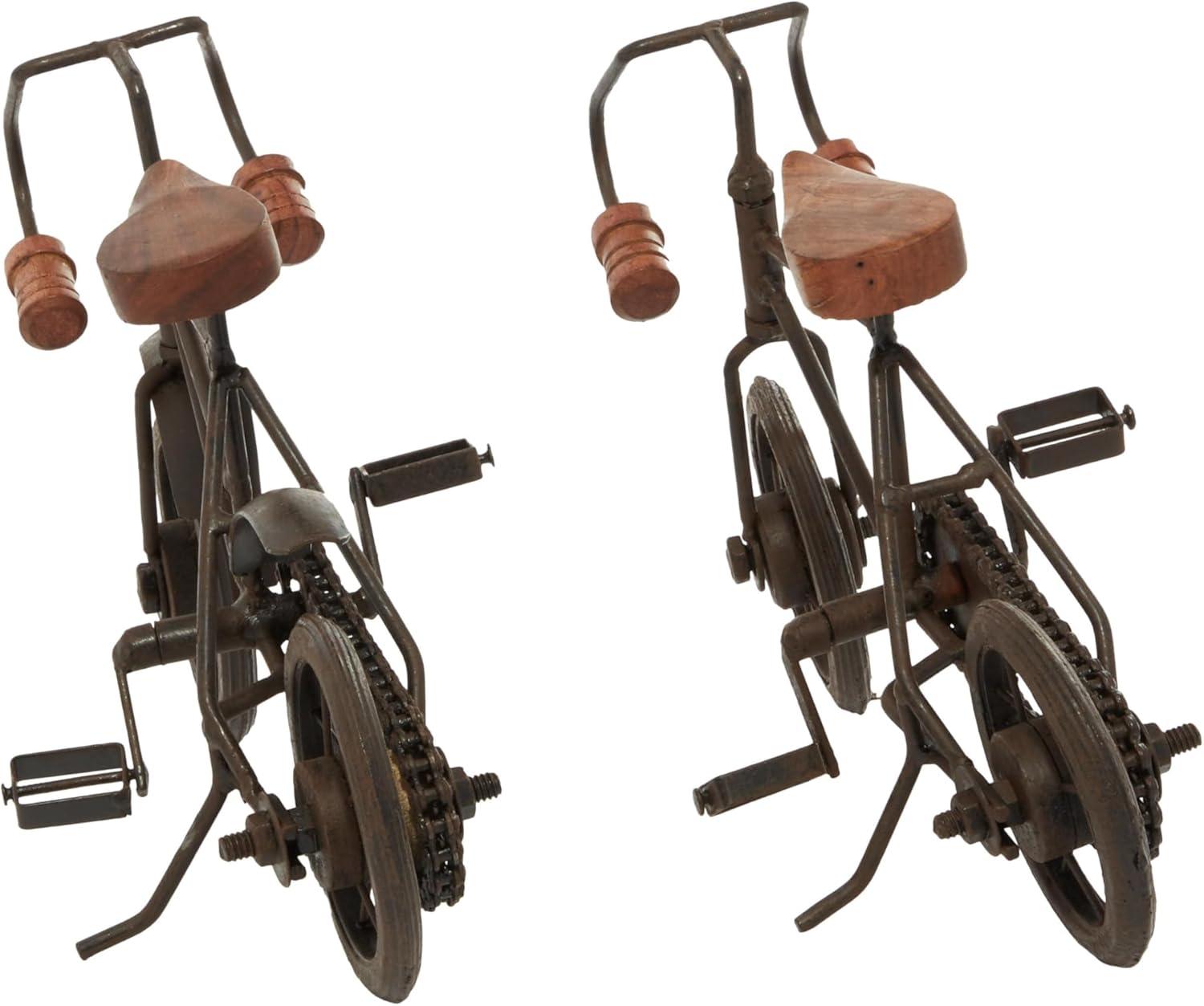 10"W, 7"H Black Metal Bike Sculpture with Wood Accents, by DecMode (2 Count)