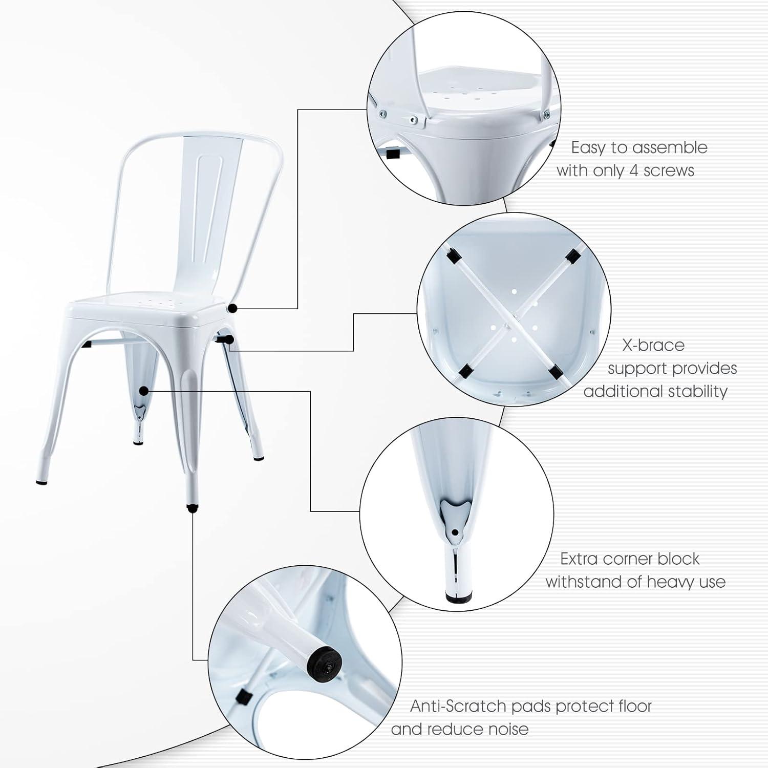 Dkelincs Metal Dining Chairs Set of 4 Stackable Chair 18 inch Height Kitchen Chair Bar Chairs 330 lbs Capacity, White