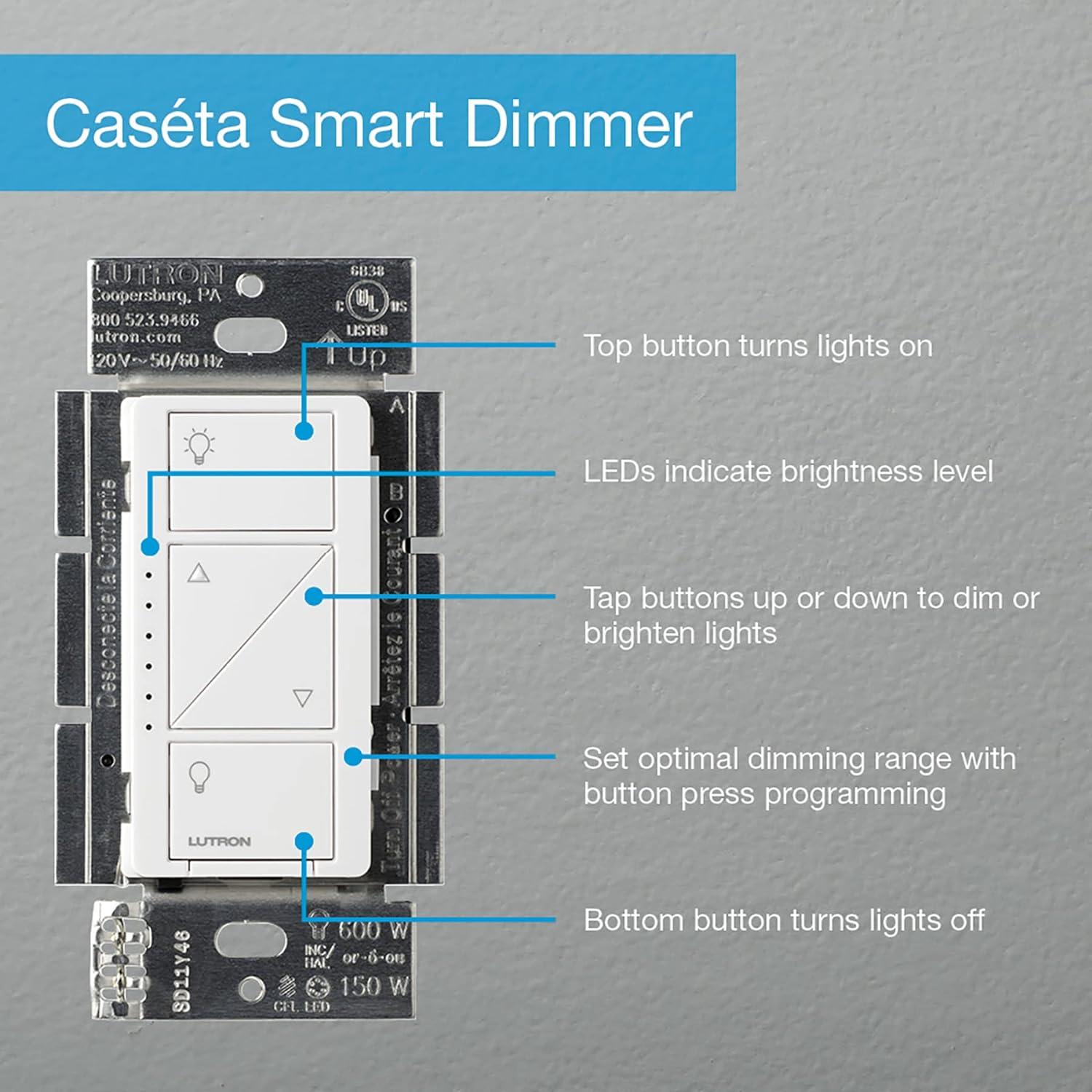 Lutron Caséta Wireless Smart Lighting Dimmer Switch Starter Kit with Caséta Smart Hub and Pico Bracket P-BDG-PKG1W-A