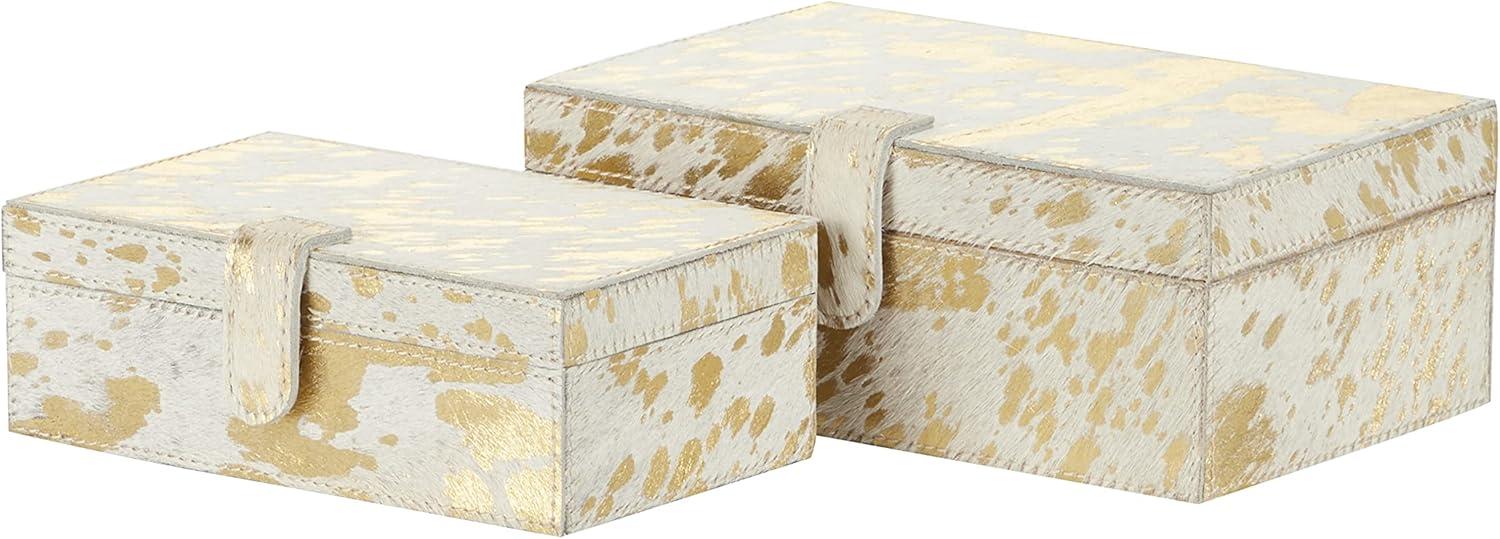 Glam Gold Leather Rectangular Decorative Box Set