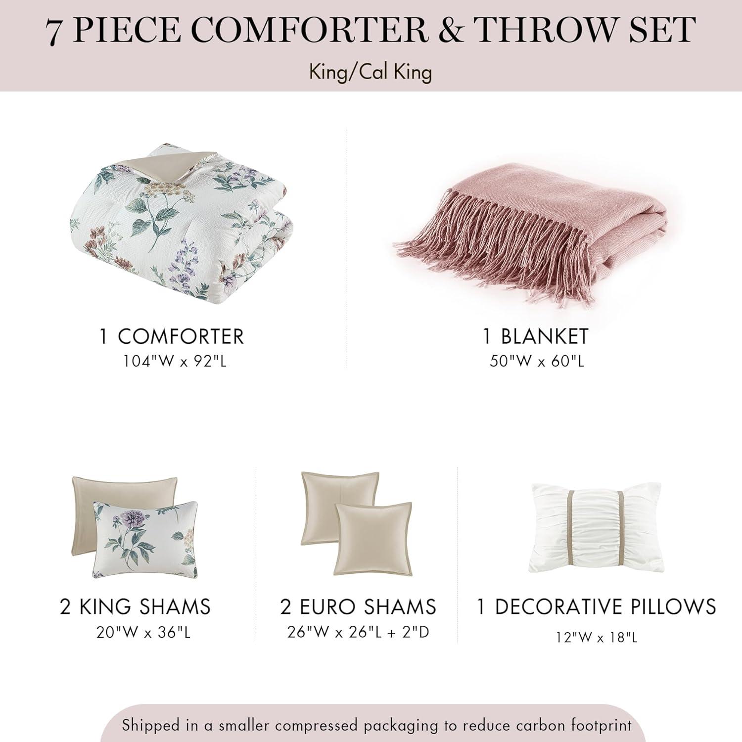 Madison Park Zennia 7 Piece Seersucker Floral Comforter Set with Throw Blanket