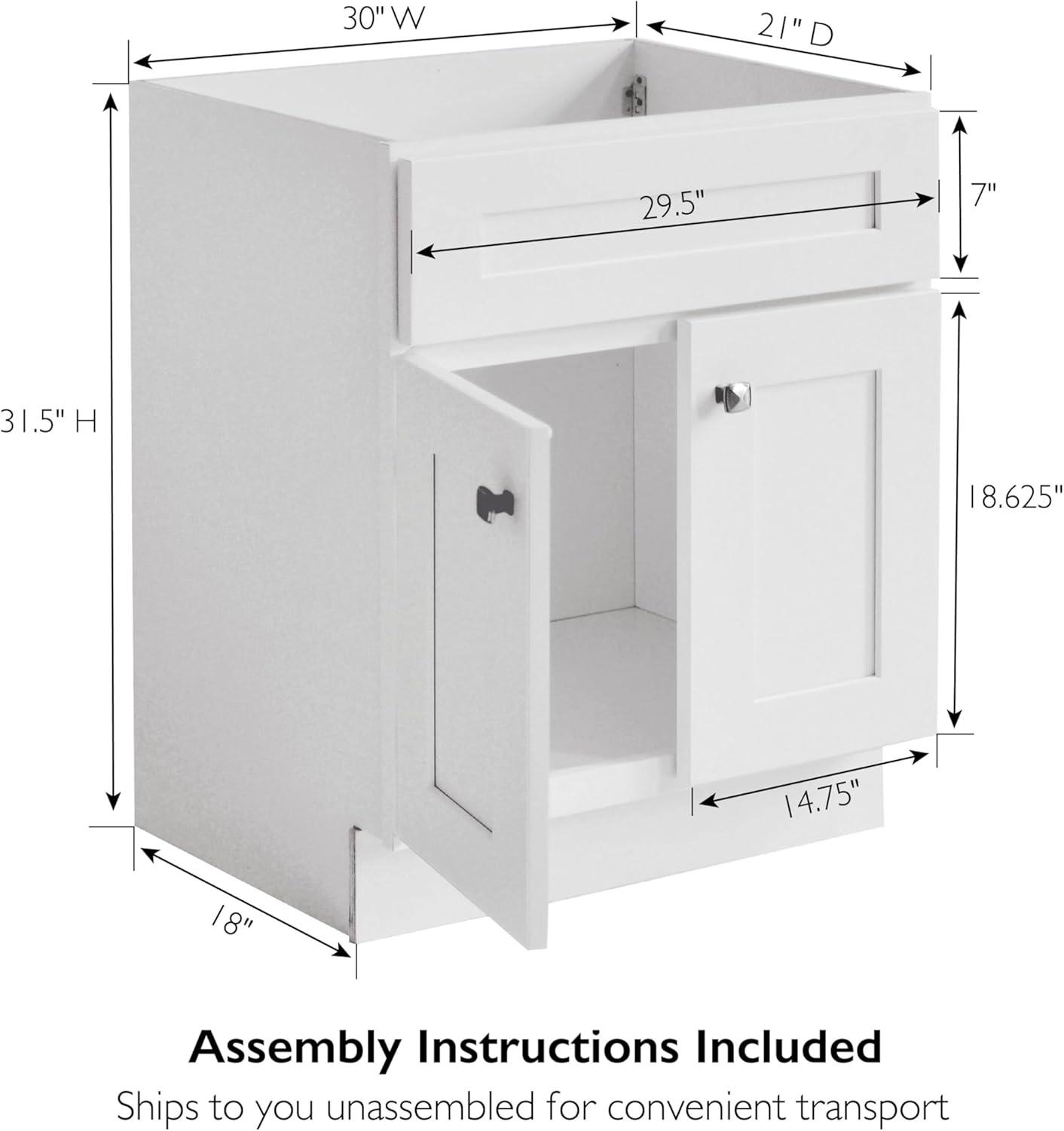 Brookings Modern White Maple 30" Bathroom Vanity Cabinet