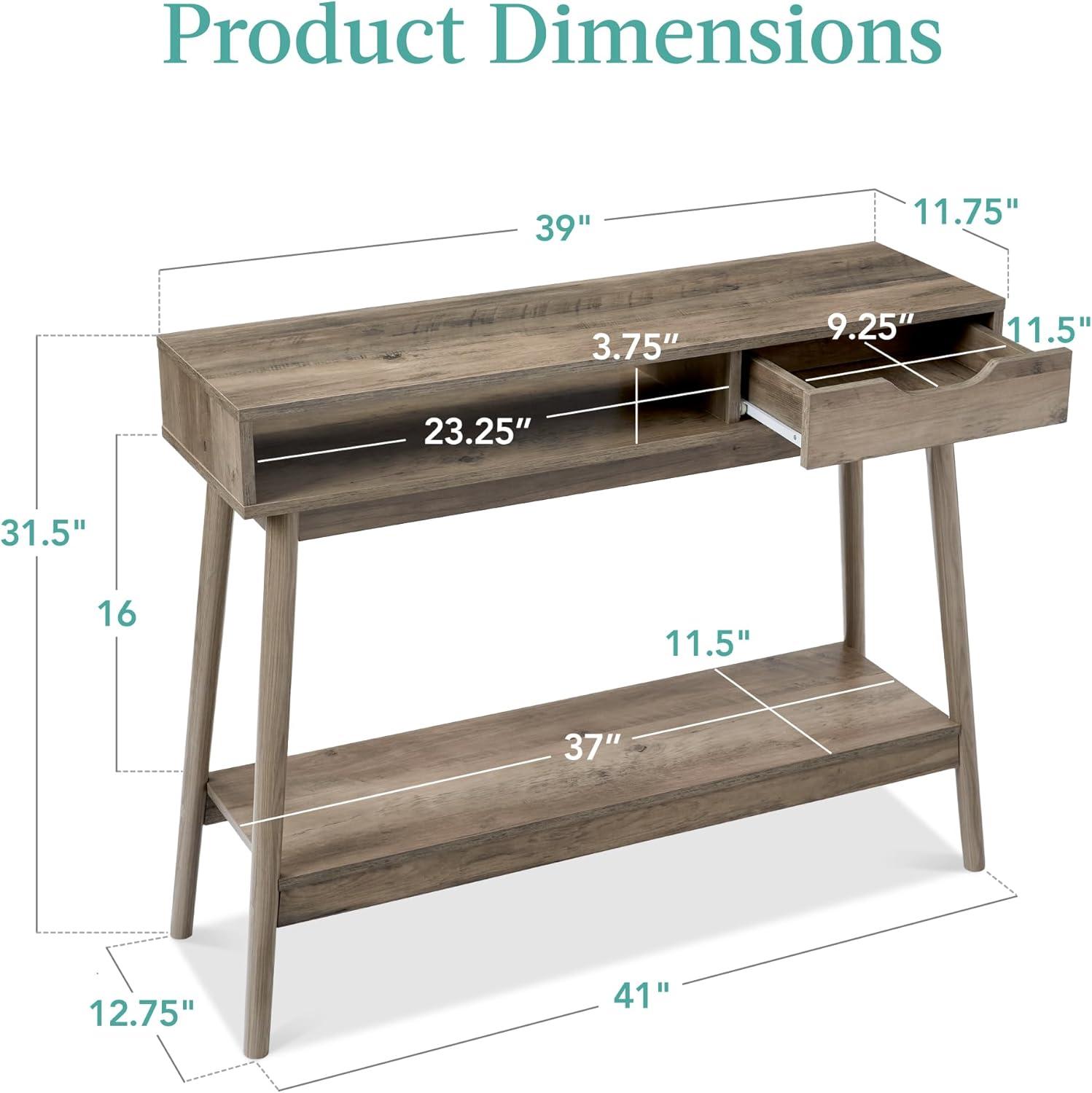 Khassidy Mid-Century Modern Hallway Console Table, Space-Saving Sofa Table w/ Cubby, Drawer