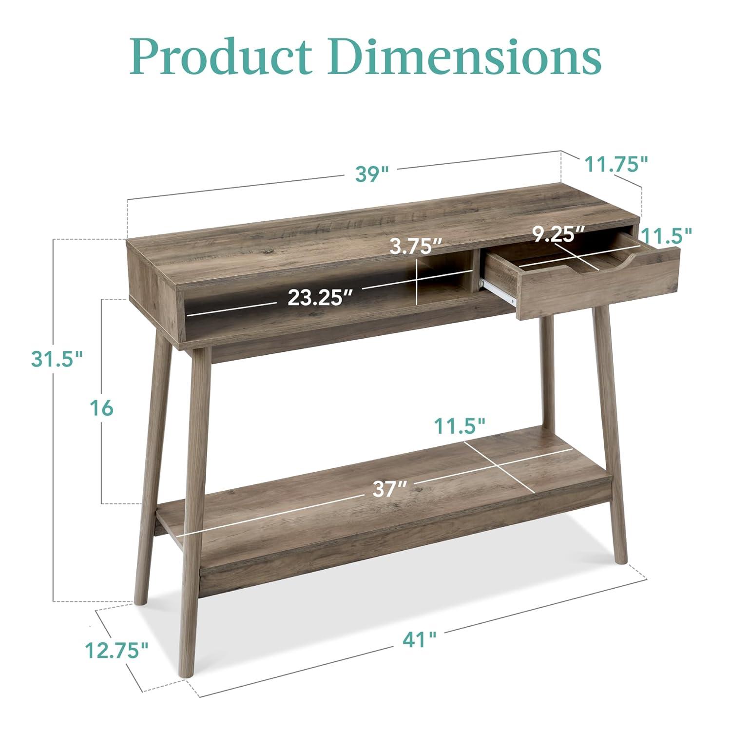 George Oliver Khassidy Mid-Century Modern Hallway Console Table, Space-Saving Sofa Table w/ Cubby, Drawer