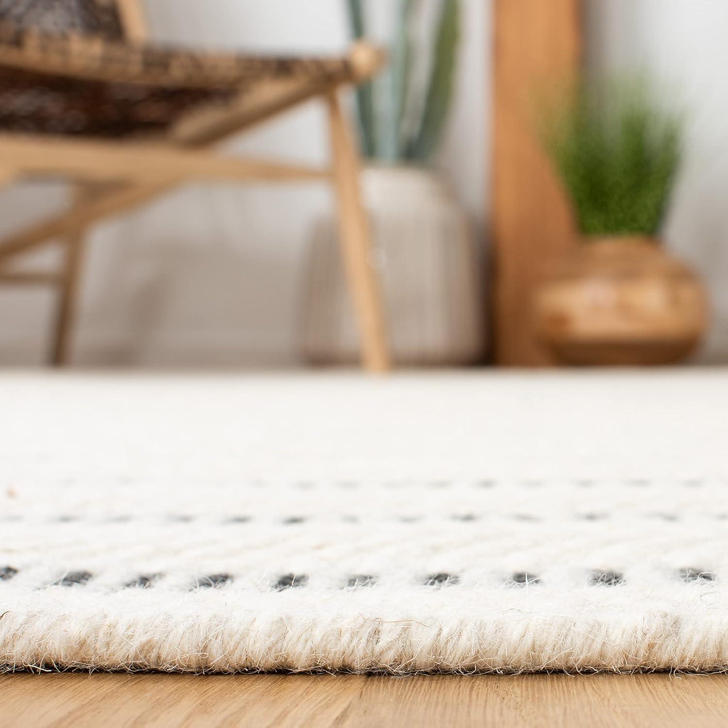 Mercury Row® Oquendo Striped Handmade Tufted Cotton/Wool Black/Ivory Area Rug