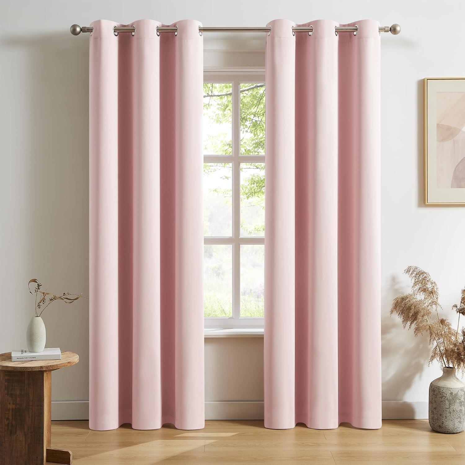 YoungsTex Baby Pink Room Darkening Curtains 84 Inches Length for Kids Girl Bedroom - Thermal Insulated with Grommet Blackout Drapes for Living Room, 2 Panels, 42 x 84 Inch