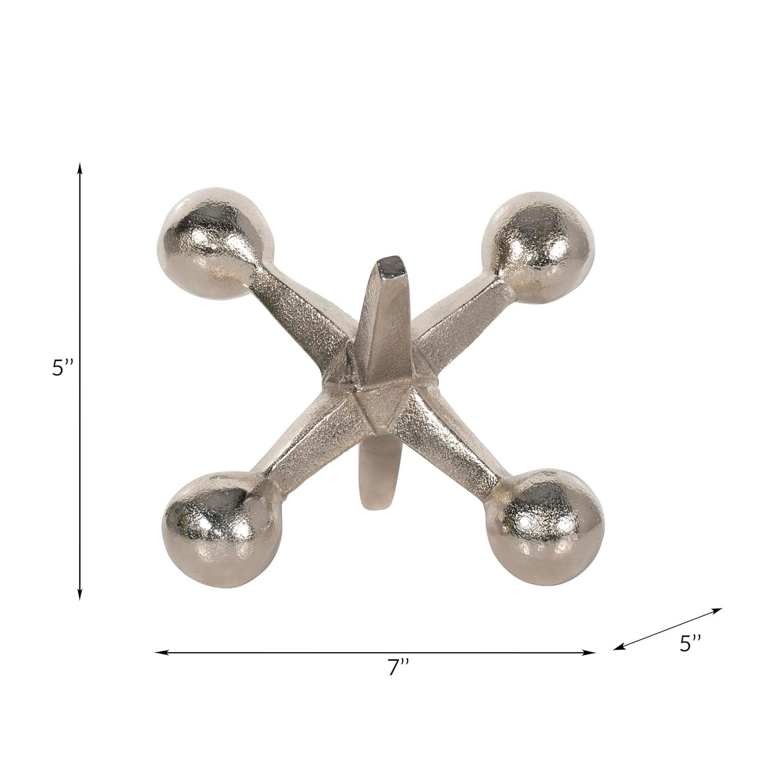 Sagebrook Home Creative Metal Jacks Sculpture for Room, Bedroom or Office Decor, Aluminum, Silver 7 L x 5 W x 5 H Inches