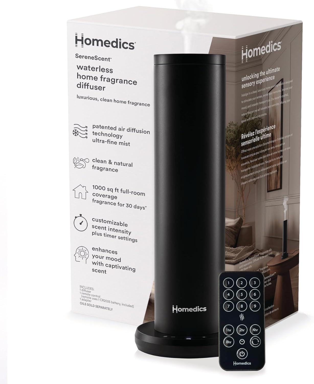 HoMedics SereneScent Diffuser: Electric Aromatherapy, Whole Home Scenting, Battery Powered, 1 Year Warranty