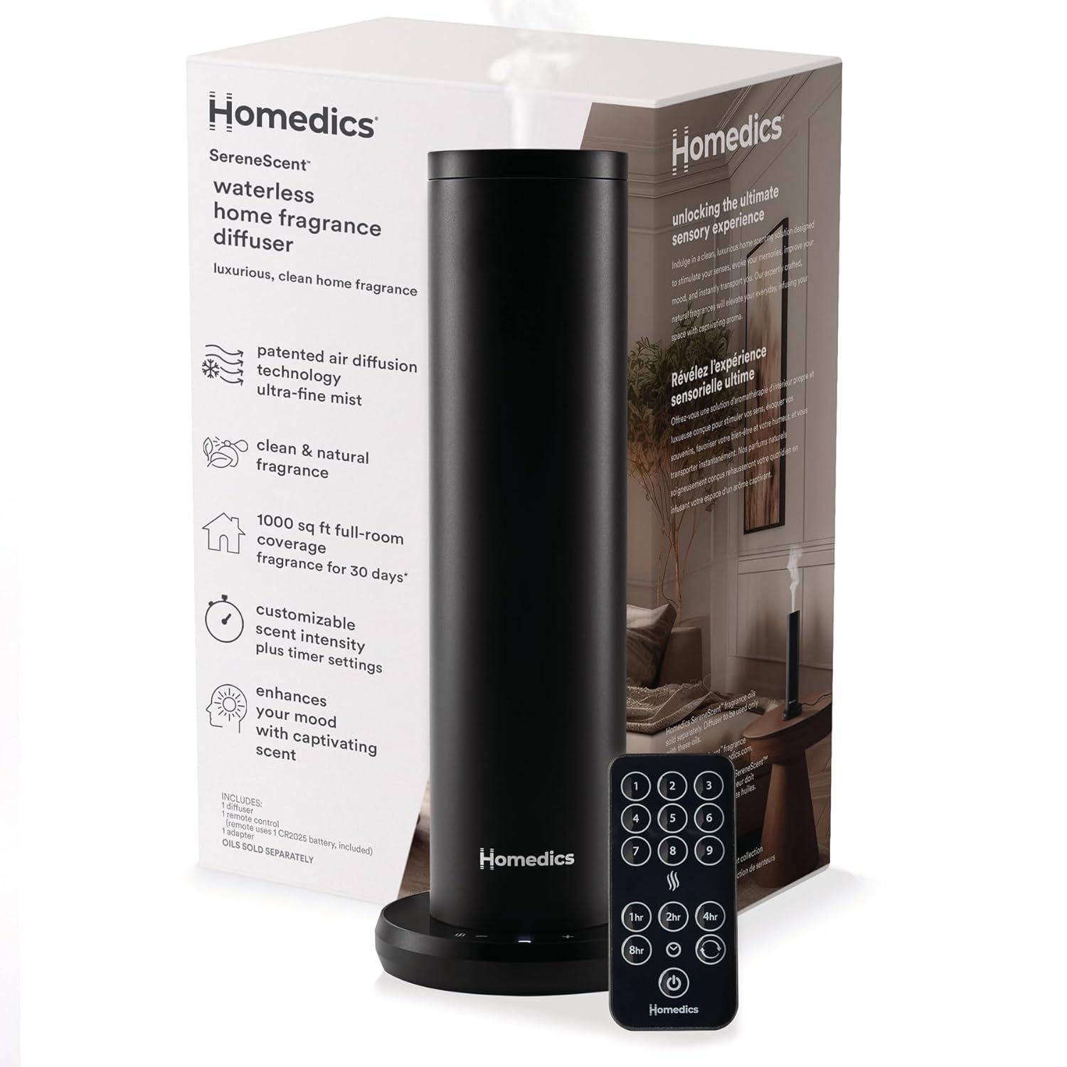 HoMedics SereneScent Diffuser: Electric Aromatherapy, Whole Home Scenting, Battery Powered, 1 Year Warranty