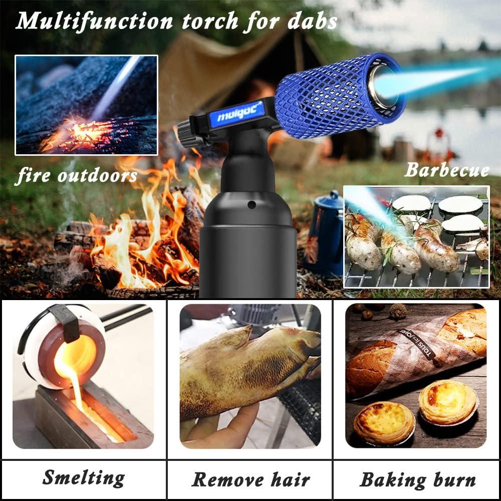 Butane Torch with Anti-scalding Device,Stainless Steel Protective Cover,Refillable Kitchen Torch Lighter,Adjustable Flame Guard. (Butane Gas Not Included,Blue)