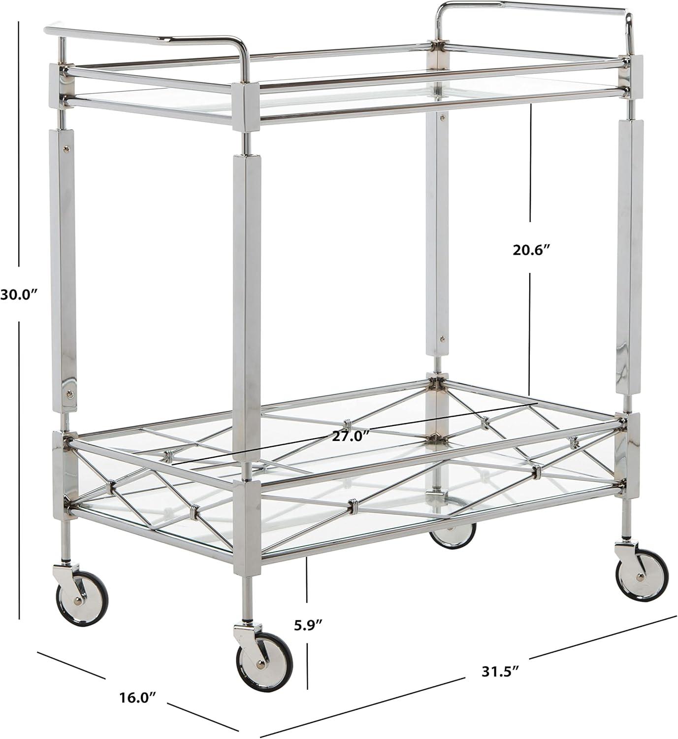 Chrome Glass 32" Transitional Rectangular Bar Cart with Storage