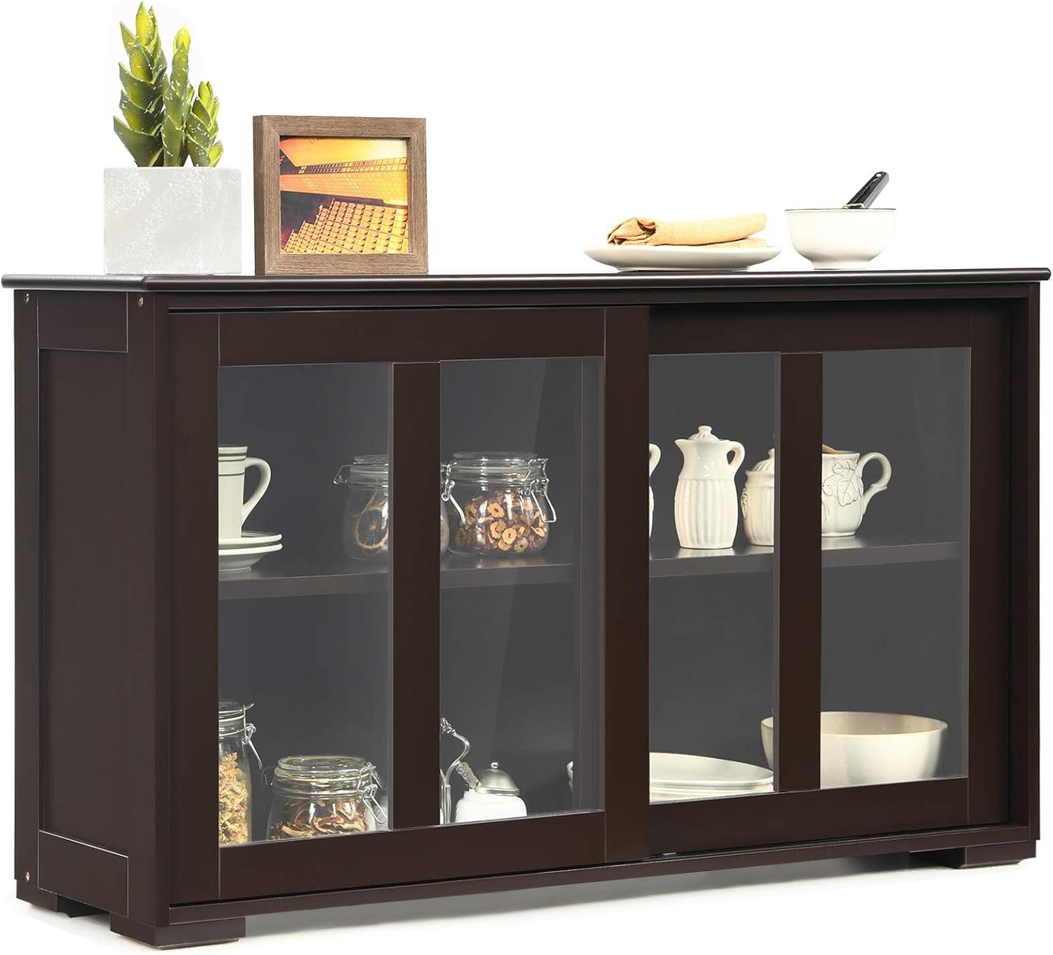 Kepooman Sideboard Buffet, Kitchen Storage Cabinet,Sideboard Buffet Cupboard Storage Cabinet with Sliding Door-Brown