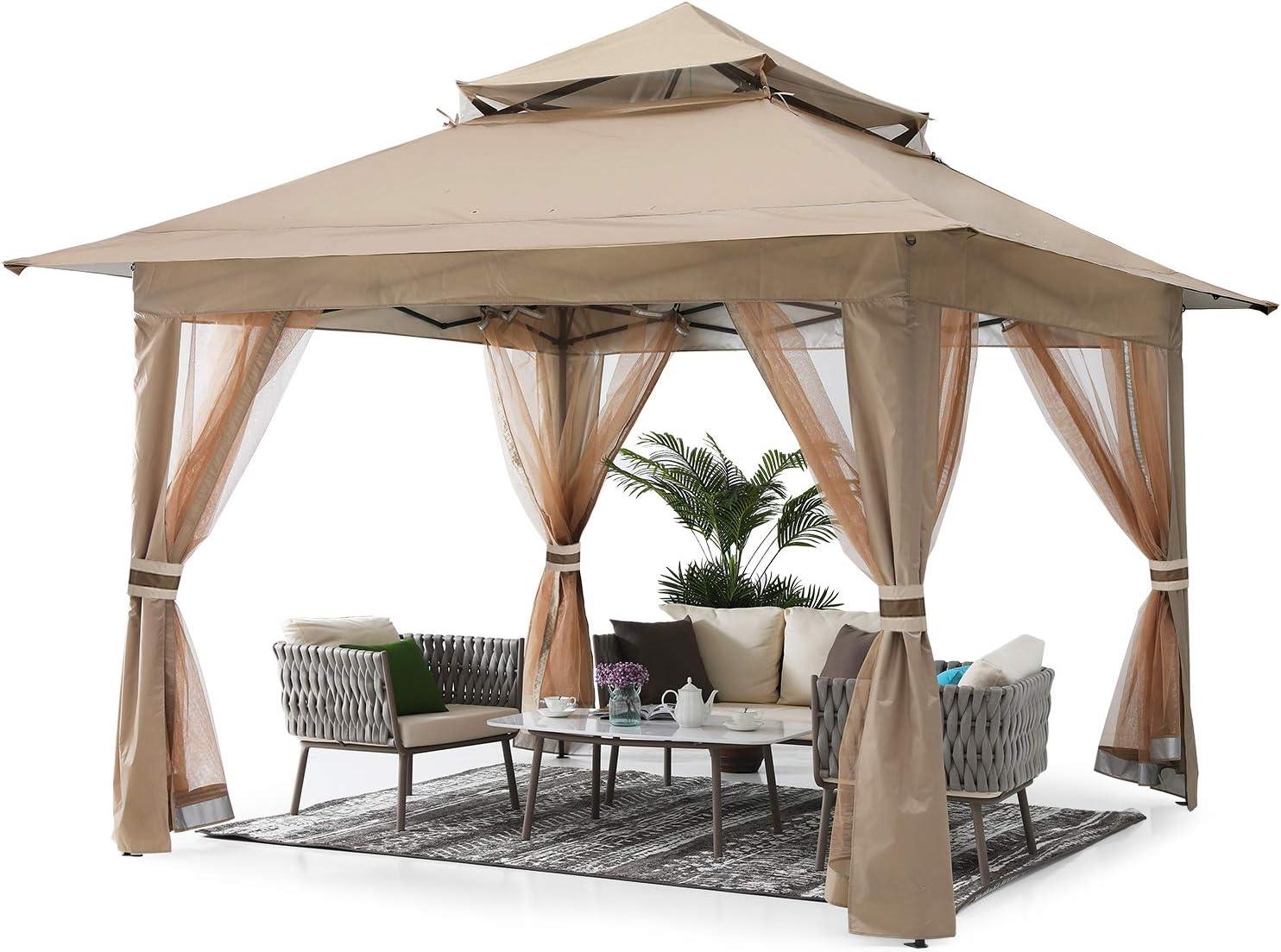 Khaki 13x13 Pop-Up Gazebo with Mosquito Netting