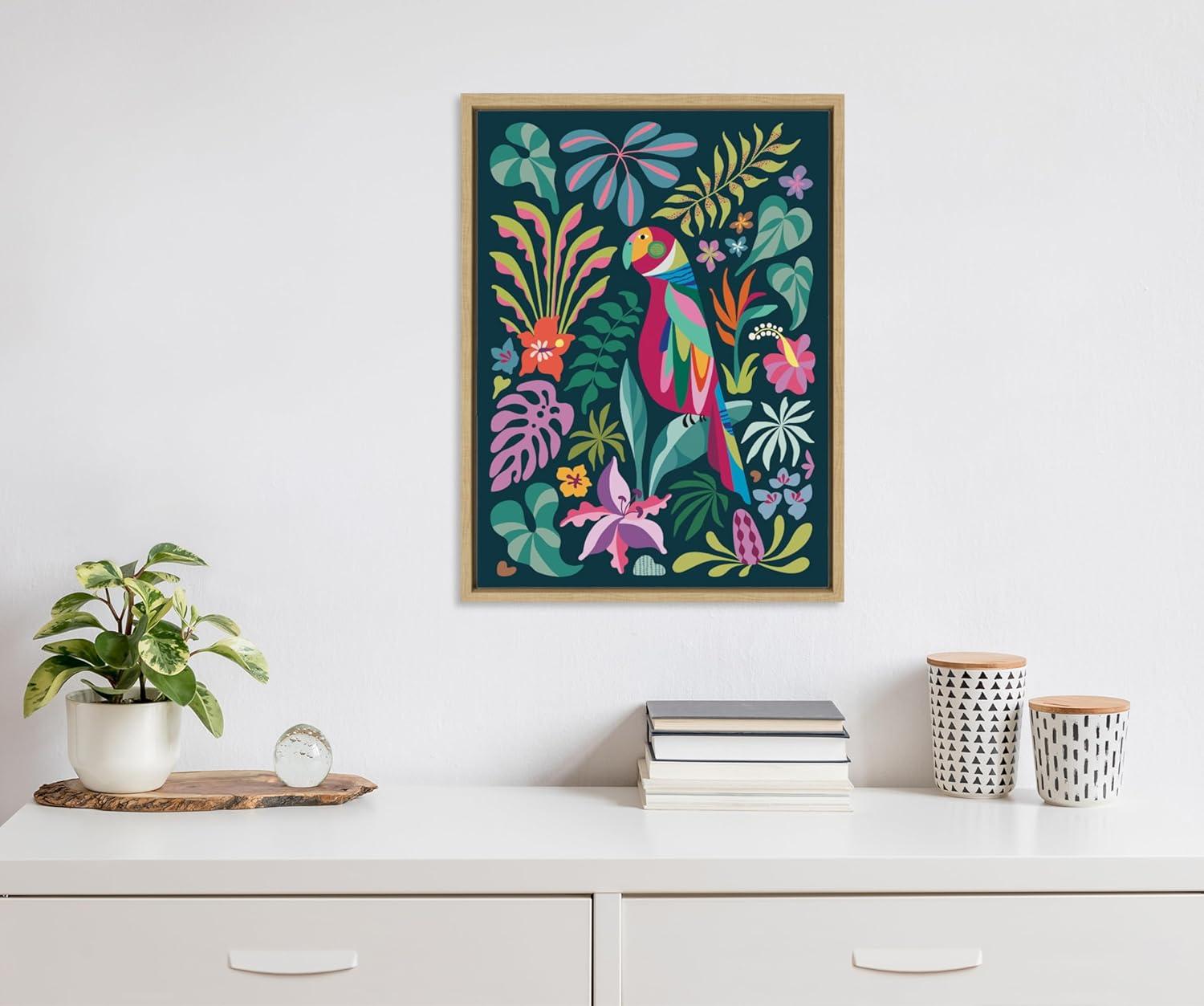 Kate & Laurel All Things Decor 18"x24" Sylvie Tropical Parrot Wall Art by Rachel Lee: Mid-Century Modern Canvas