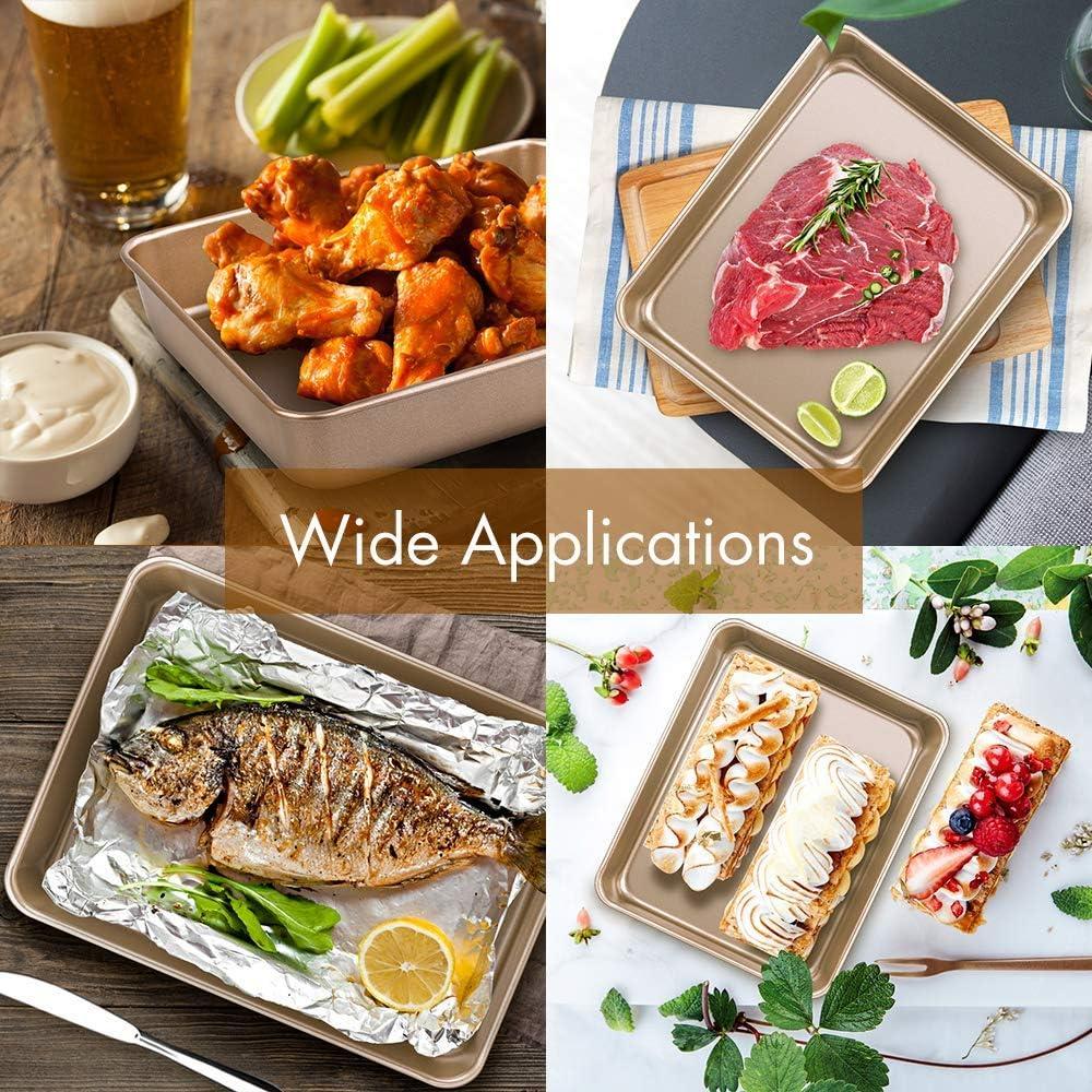 AMAGABELI GARDEN & HOME Deep Baking Pans Nonstick for Oven Tray Cake Carbon Steel Pan Baking Sheets Set of 3 Rectangle Bakeware Set for Cake Lasagna Brownie Casserole Cookie Cooking Gold