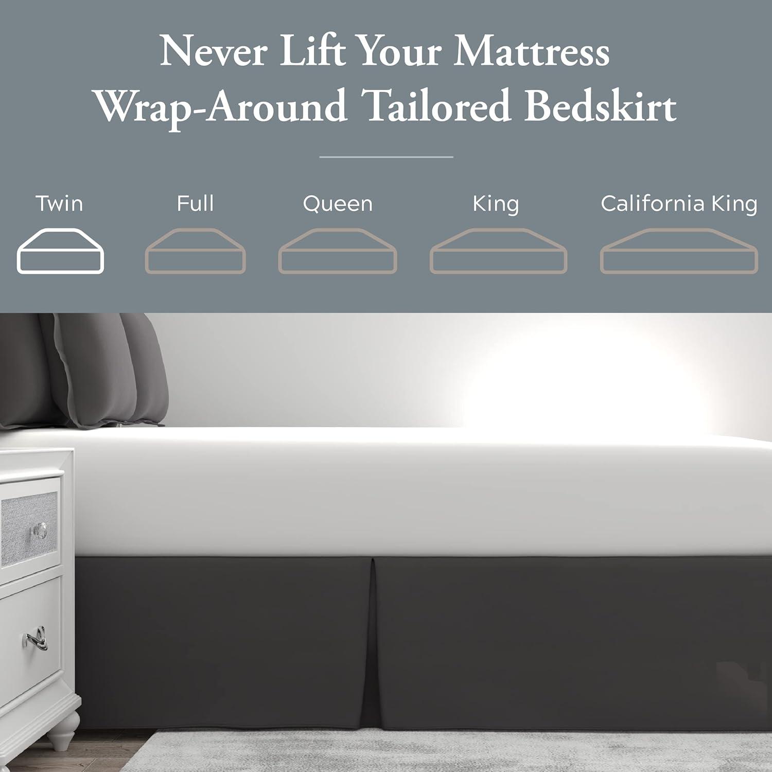 BedMaker's Wrap-Around, Never Lift Your Mattress Tailored Bed Skirt, 14" Drop Length, Gray, Twin