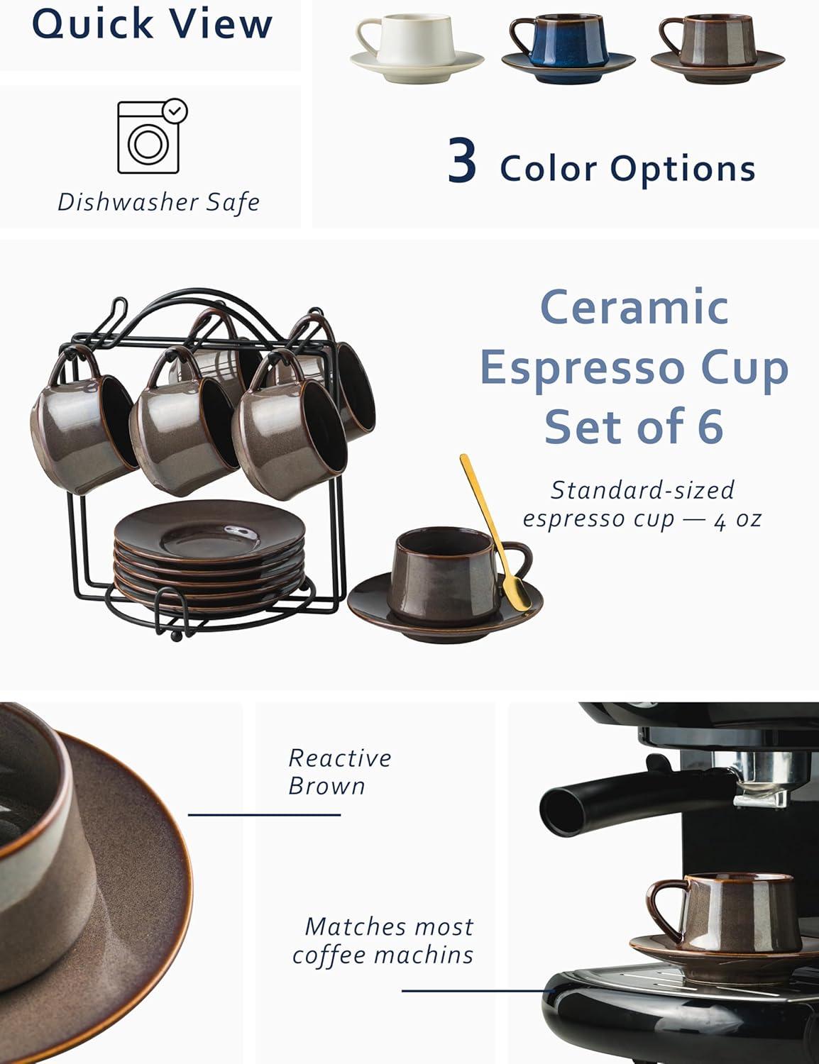 QXXSJ Coffee Cup Set Espresso Cups With Saucers Set With Cup Holder 4 Oz Espresso Cup Set Of 6 - Demitasse Cups Black (Set of 6)
