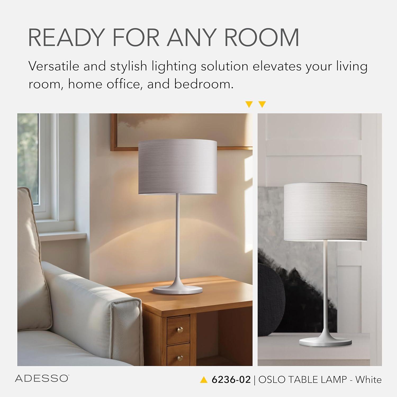 22.5" Oslo Collection Table Lamp White - Adesso: Scandinavian Design, Metal Base, Japanese Paper Shade
