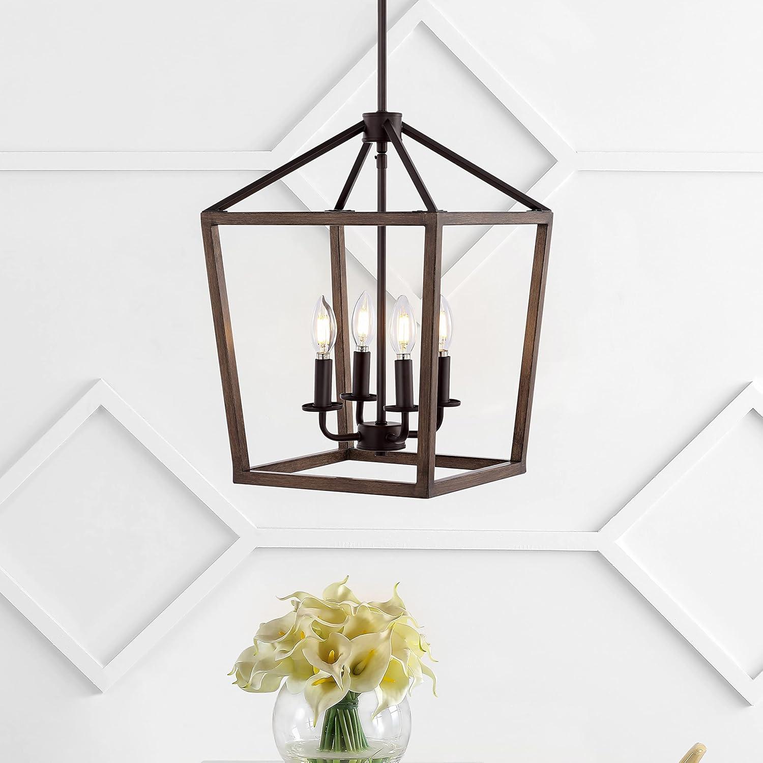 Farmhouse Industrial 4-Light LED Pendant Lantern in Oil Rubbed Bronze